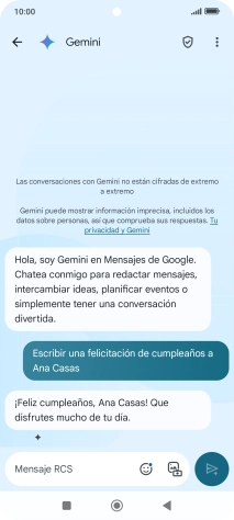 La propuesta de texto de Gemini se visualiza ahora en la pantalla. La propuesta de texto de Gemini se visualiza ahora en la pantalla.