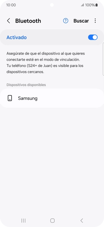 Pulsa el dispositivo Bluetooth deseado y sigue las indicaciones de la pantalla para vincular el dispositivo al teléfono. Pulsa el dispositivo Bluetooth deseado y sigue las indicaciones de la pantalla para vincular el dispositivo al teléfono.