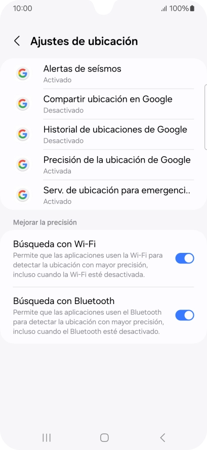 Pulsa Precisión de la ubicación de Google. Pulsa Precisión de la ubicación de Google.
