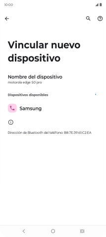 Pulsa el dispositivo Bluetooth deseado y sigue las indicaciones de la pantalla para vincular el dispositivo al teléfono. Pulsa el dispositivo Bluetooth deseado y sigue las indicaciones de la pantalla para vincular el dispositivo al teléfono.