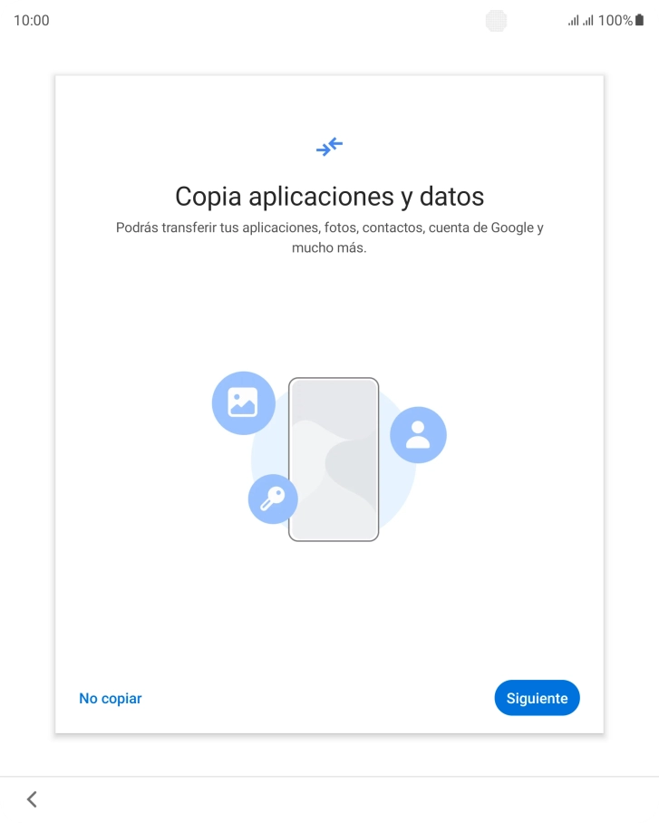 Puedes transferir el contenido de otro teléfono cuando activas tu teléfono por primera vez y cuando lo has restablecido. Cuando aparezca en la pantalla del teléfono esta imagen, ya está listo para la transmisión del contenido del otro teléfono. Puedes transferir el contenido de otro teléfono cuando activas tu teléfono por primera vez y cuando lo has restablecido. Cuando aparezca en la pantalla del teléfono esta imagen, ya está listo para la transmisión del contenido del otro teléfono.