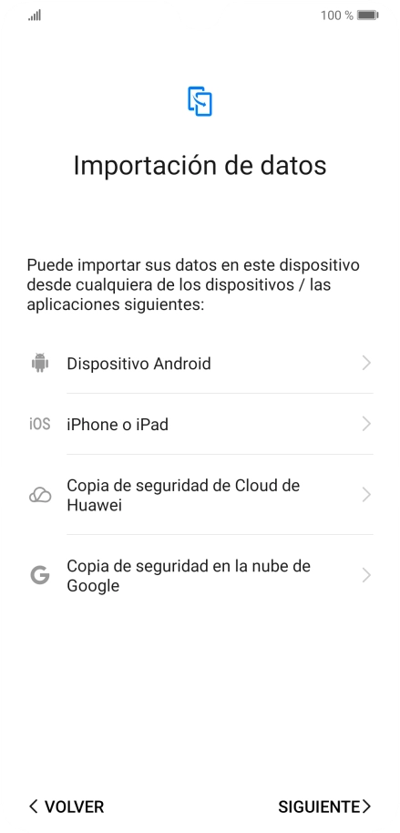 Puedes transferir el contenido de otro teléfono cuando activas tu teléfono por primera vez y cuando lo has restablecido. Cuando aparezca en la pantalla del teléfono esta imagen, ya está listo para la transmisión del contenido del otro teléfono.