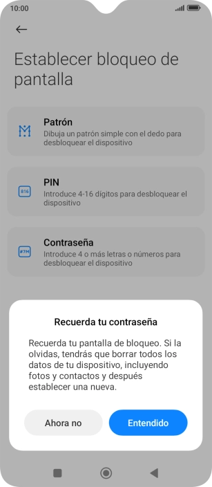 Pulsa Entendido y sigue las indicaciones de la pantalla para crear un código de seguridad del teléfono adicional. Pulsa Entendido y sigue las indicaciones de la pantalla para crear un código de seguridad del teléfono adicional.