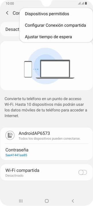 Pulsa Configurar Conexión compartida. Pulsa Configurar Conexión compartida.