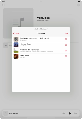 Desplázate a la categoría deseada y pulsa el icono de añadir junto al archivo de música correspondiente. Desplázate a la categoría deseada y pulsa el icono de añadir junto al archivo de música correspondiente.