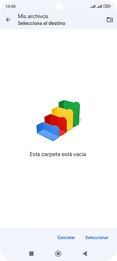 Si deseas crear una nueva carpeta, pulsa el icono de nueva carpeta y sigue las indicaciones de la pantalla para crearla. Si deseas crear una nueva carpeta, pulsa el icono de nueva carpeta y sigue las indicaciones de la pantalla para crearla.