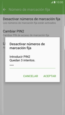 Introduce el código PIN2 y pulsa ACEPTAR.