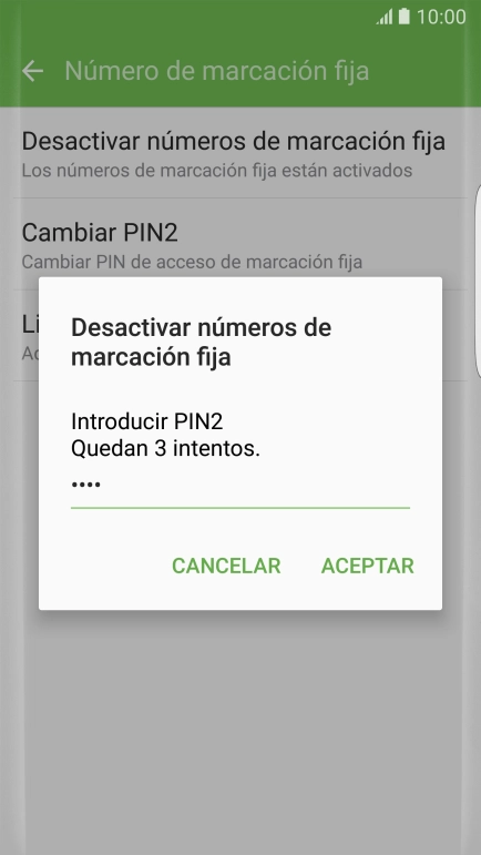 Introduce el código PIN2 y pulsa ACEPTAR.