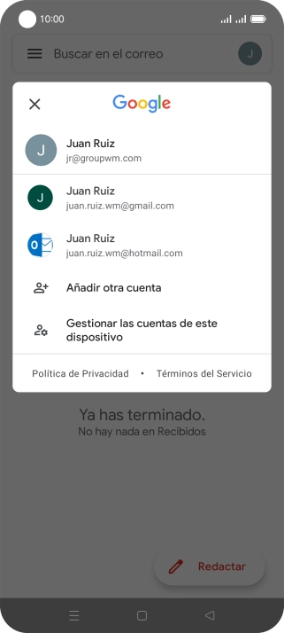 Pulsa la cuenta de correo electrónico deseada. Pulsa la cuenta de correo electrónico deseada.