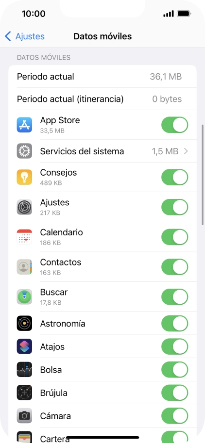 El consumo de datos por cada aplicación aparece bajo el nombre de la aplicación.