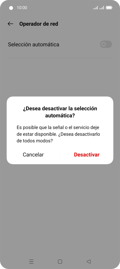 Pulsa Desactivar para desactivar la función y espera mientras el teléfono está buscando redes. Pulsa Desactivar para desactivar la función y espera mientras el teléfono está buscando redes.