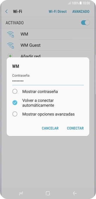 Introduce la contraseña de la red wifi y pulsa CONECTAR.