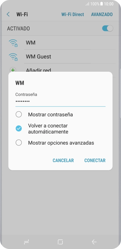 Introduce la contraseña de la red wifi y pulsa CONECTAR.