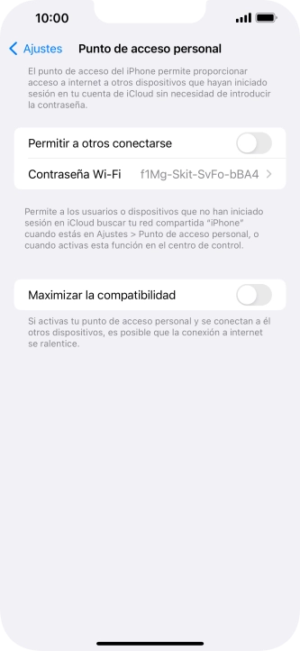 Pulsa Contraseña Wi-Fi e introduce una contraseña.