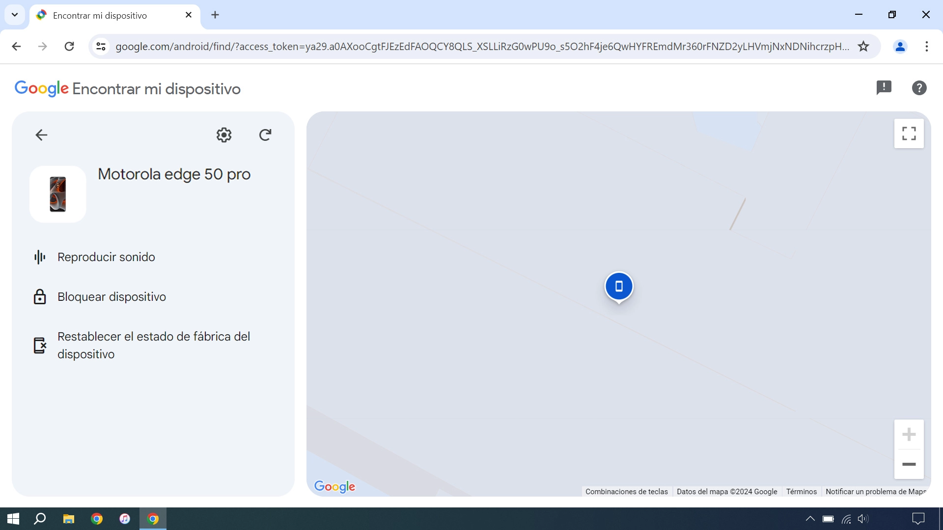 La última posición del teléfono se visualiza en el mapa.