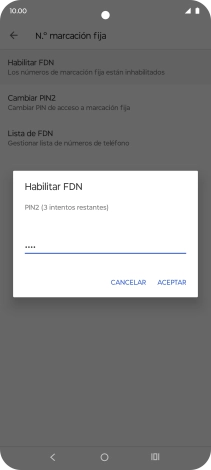 Introduce el código PIN2 y pulsa ACEPTAR. Introduce el código PIN2 y pulsa ACEPTAR.