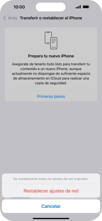 Pulsa Restablecer ajustes de red. Pulsa Restablecer ajustes de red.
