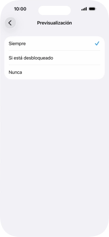 Para seleccionar la vista previa de las notificaciones en la pantalla de bloqueo, pulsa Siempre. Para seleccionar la vista previa de las notificaciones en la pantalla de bloqueo, pulsa Siempre.