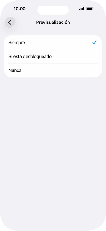 Para seleccionar la vista previa de las notificaciones en la pantalla de bloqueo, pulsa Siempre. Para seleccionar la vista previa de las notificaciones en la pantalla de bloqueo, pulsa Siempre.