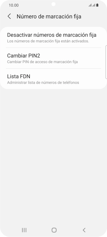 Pulsa Desactivar números de marcación fija.