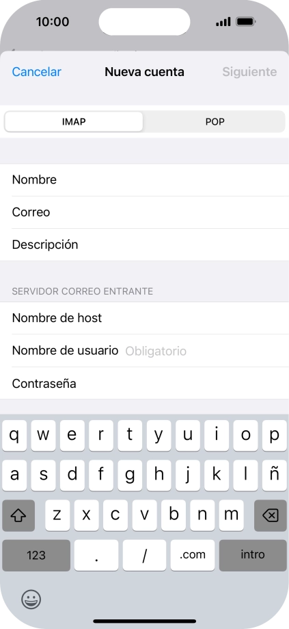 Pulsa Nombre de usuario e introduce el nombre de usuario de tu cuenta de correo electrónico. Pulsa Nombre de usuario e introduce el nombre de usuario de tu cuenta de correo electrónico.