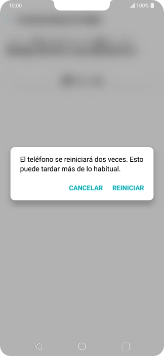 Pulsa REINICIAR. Espera unos instantes mientras el teléfono restablece la configuración predeterminada. Sigue las indicaciones de la pantalla para configurar el teléfono y dejarlo listo para su uso. Pulsa REINICIAR. Espera unos instantes mientras el teléfono restablece la configuración predeterminada. Sigue las indicaciones de la pantalla para configurar el teléfono y dejarlo listo para su uso.