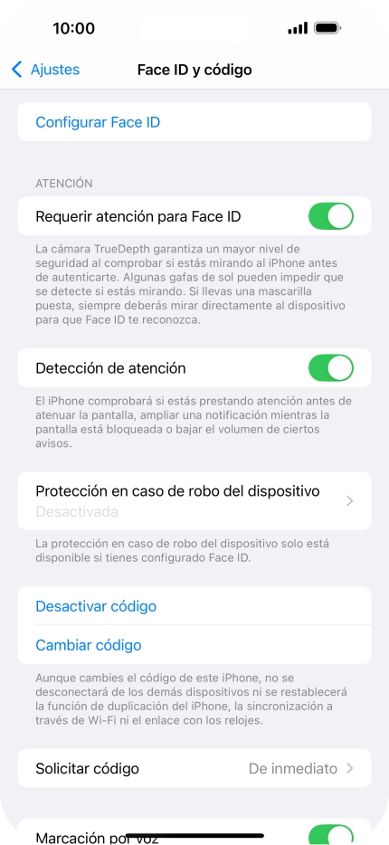 Pulsa Desactivar código e introduce el código de seguridad. Pulsa Desactivar código e introduce el código de seguridad.