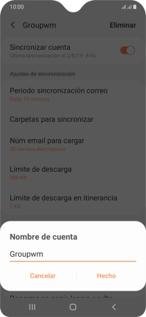 Introduce el nombre deseado de la cuenta de correo electrónico y pulsa Hecho. Introduce el nombre deseado de la cuenta de correo electrónico y pulsa Hecho.