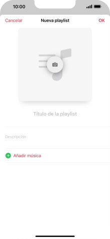 Pulsa en el campo de escritura e introduce el nombre de la lista de reproducción. Pulsa en el campo de escritura e introduce el nombre de la lista de reproducción.