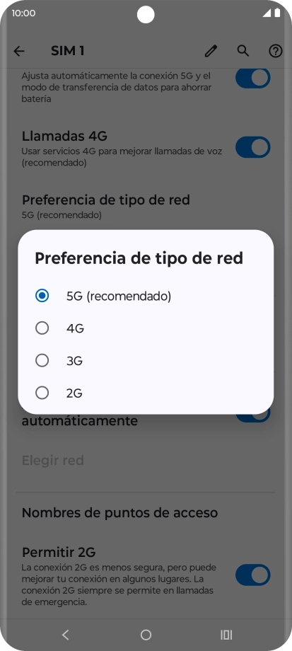 Pulsa el tipo de red deseado. Pulsa el tipo de red deseado.