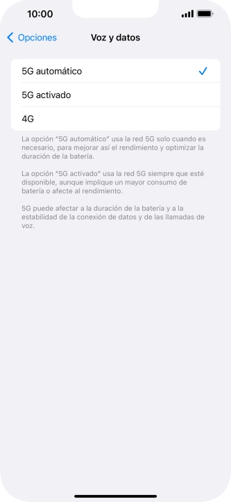 Si deseas activar el cambio automático entre una red 5G y 4G, pulsa 5G automático. Si deseas activar el cambio automático entre una red 5G y 4G, pulsa 5G automático.
