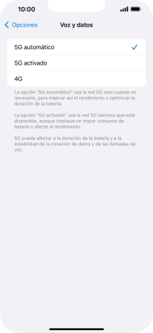 Si deseas activar el cambio automático entre una red 5G y 4G, pulsa 5G automático. Si deseas activar el cambio automático entre una red 5G y 4G, pulsa 5G automático.