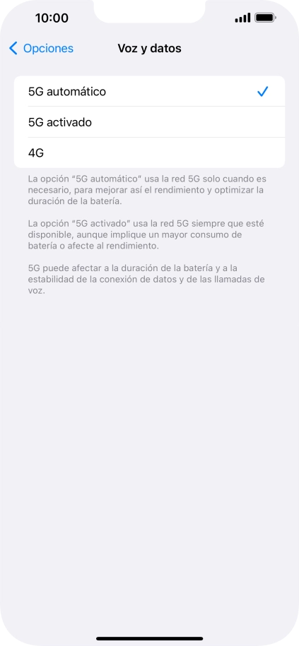Si deseas activar el cambio automático entre una red 5G y 4G, pulsa 5G automático. Si deseas activar el cambio automático entre una red 5G y 4G, pulsa 5G automático.