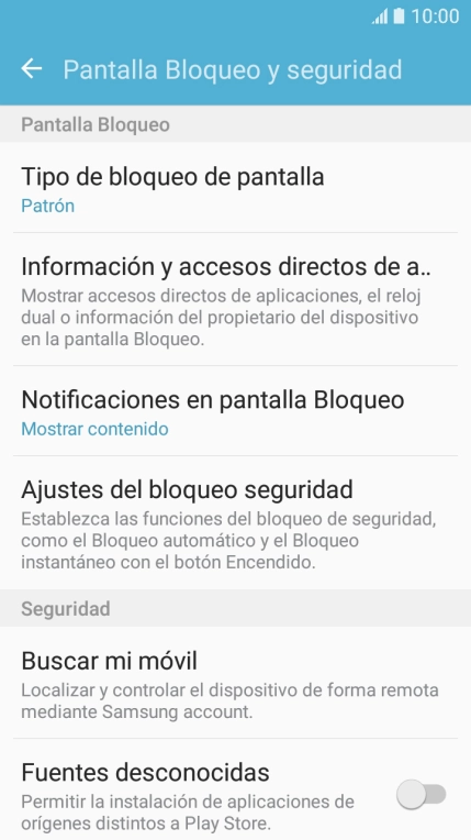 Pulsa Tipo de bloqueo de pantalla e introduce el código de seguridad actual. Pulsa Tipo de bloqueo de pantalla e introduce el código de seguridad actual.