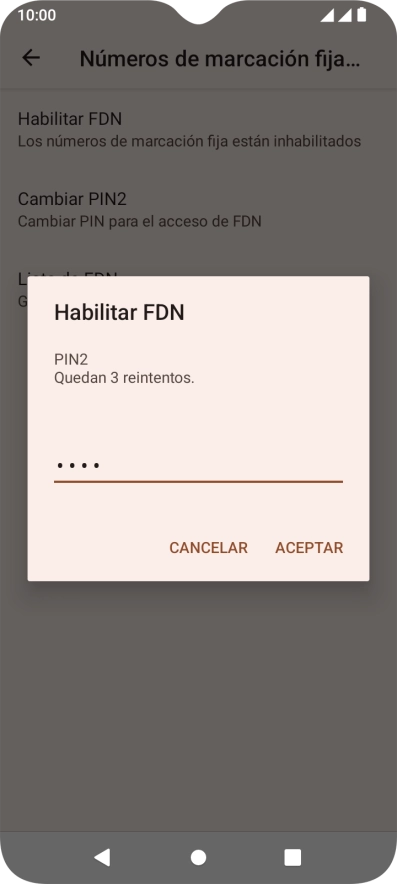 Introduce el código PIN2 y pulsa ACEPTAR. Introduce el código PIN2 y pulsa ACEPTAR.