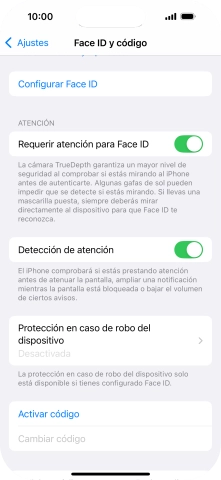 Pulsa Activar código e introduce un código de seguridad de libre elección dos veces seguidas. Pulsa Activar código e introduce un código de seguridad de libre elección dos veces seguidas.