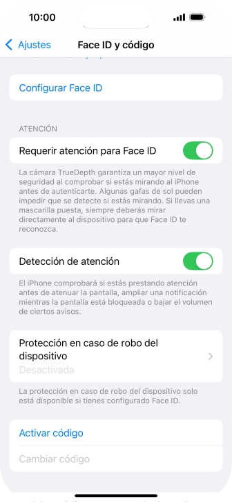 Pulsa Activar código e introduce un código de seguridad de libre elección dos veces seguidas. Pulsa Activar código e introduce un código de seguridad de libre elección dos veces seguidas.
