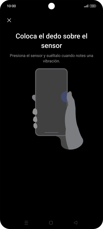 Sigue las indicaciones de la pantalla para crear una huella digital como código de seguridad. Sigue las indicaciones de la pantalla para crear una huella digital como código de seguridad.