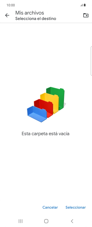 Si deseas crear una nueva carpeta, pulsa el icono de nueva carpeta y sigue las indicaciones de la pantalla para crearla. Si deseas crear una nueva carpeta, pulsa el icono de nueva carpeta y sigue las indicaciones de la pantalla para crearla.