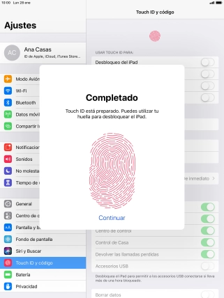 Pulsa Continuar. Si no has añadido anteriormente un código de seguridad, tendrás que introducir un código de libre elección dos veces consecutivas. Pulsa Continuar. Si no has añadido anteriormente un código de seguridad, tendrás que introducir un código de libre elección dos veces consecutivas.