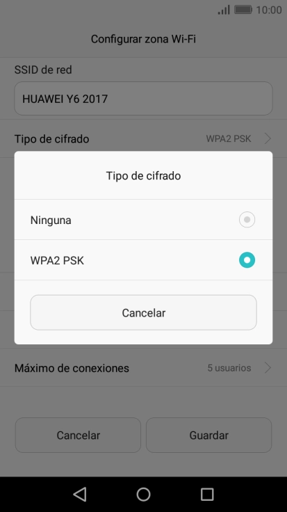 Pulsa WPA2 PSK para proteger la conexión wifi con una contraseña. Pulsa WPA2 PSK para proteger la conexión wifi con una contraseña.