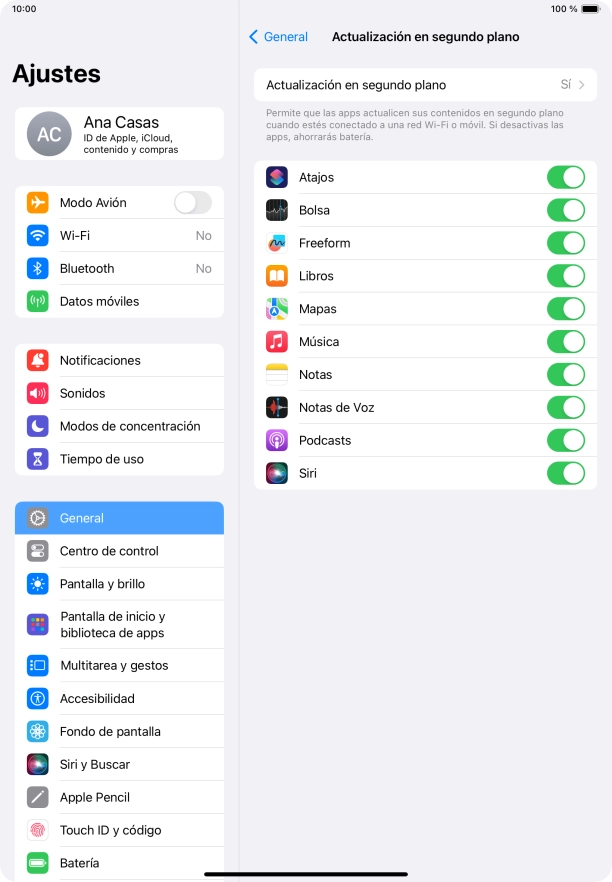 Pulsa Actualización en segundo plano. Pulsa Actualización en segundo plano.