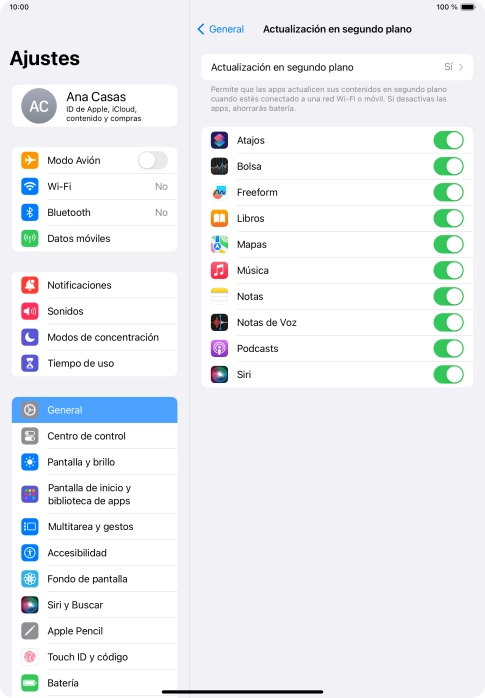 Pulsa Actualización en segundo plano. Pulsa Actualización en segundo plano.