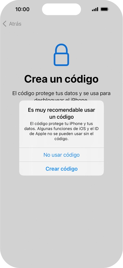 Si desactivas la función, pulsa No usar código. Si desactivas la función, pulsa No usar código.