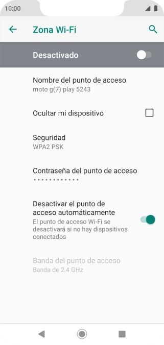 Pulsa Contraseña del punto de acceso.