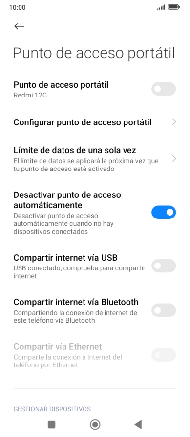 Pulsa Configurar punto de acceso portátil. Pulsa Configurar punto de acceso portátil.
