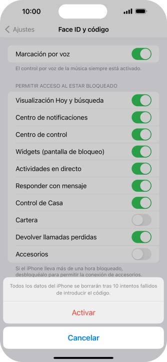 Si activas la función, pulsa Activar.