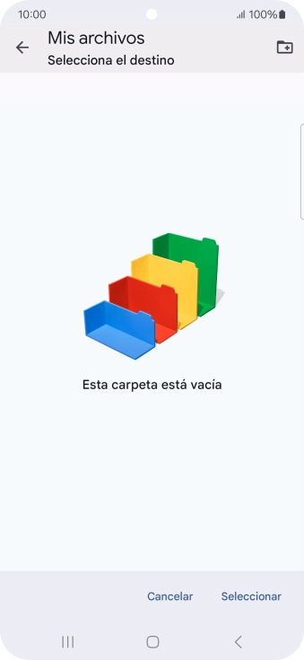 Si deseas crear una nueva carpeta, pulsa el icono de nueva carpeta y sigue las indicaciones de la pantalla para crearla. Si deseas crear una nueva carpeta, pulsa el icono de nueva carpeta y sigue las indicaciones de la pantalla para crearla.