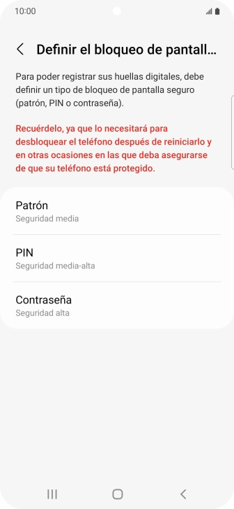 Pulsa el código de seguridad deseado y sigue las indicaciones de la pantalla para crear un código de seguridad del teléfono adicional. Pulsa el código de seguridad deseado y sigue las indicaciones de la pantalla para crear un código de seguridad del teléfono adicional.