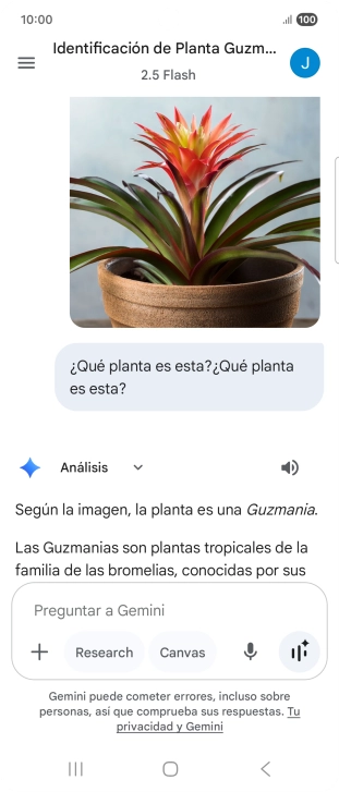 Sigue las indicaciones de la pantalla para escribir o decir en alto la pregunta deseada. Puedes adjuntar fotografías o documentos y hacer preguntas acerca de ellos.